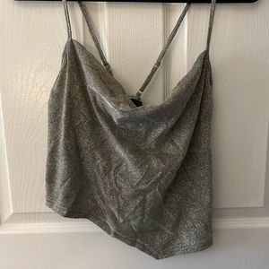 Shein silver sparkle cropped asymmetrical cross back top
